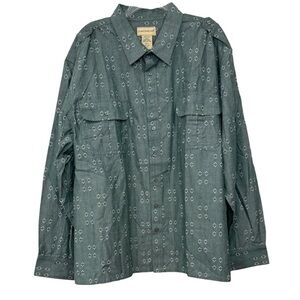 Scandia Woods Button Down Shirt Patterned Epaulettes 100% Cotton Green Size 2XL